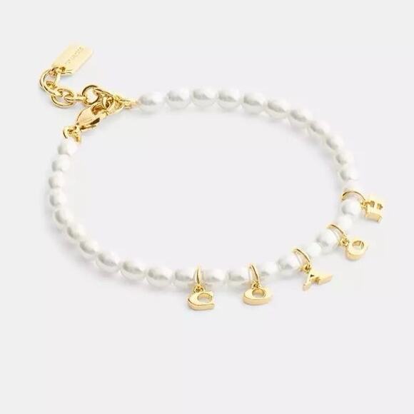 NWT Coach Charms Pearl Bracelet CCU62 White and Gold Color - Picture 4 of 5